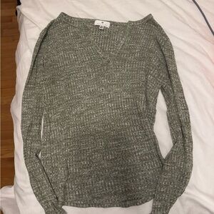 Socialite Olive-Grey V-Neck Knit Sweater